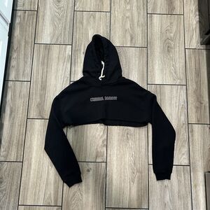 Criminal Damage Hoodie Cropped Size Small Black Drawstring Emo Goth Rock Punk